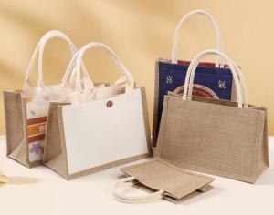 China Personalised Burlap Tote Jute Bags Custom Printing Christmas With Handles wholesale