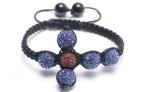 Shamballa Cross Bracelet, Red & Blue Crystal Pave Alloy Beads