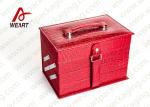 Personalized Red Cosmetic Paper Box Drawer Style With Crocodile Leather / Black