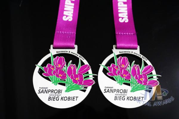 Flower Logo Double Side Sports Metal Award Marathon Medals For Schools