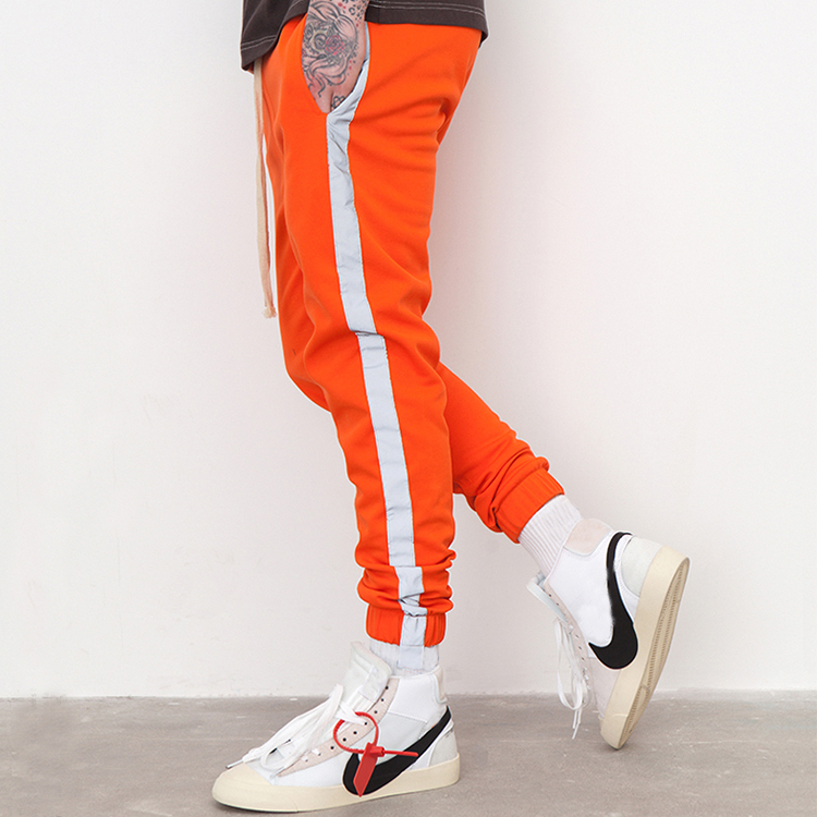 Wholesale 3m reflective striped pants mens custom casual streetwear jogger sports trousers