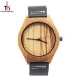 Zebra Dial Modern Wood Watches With Black Leather Strap For Gentlemen