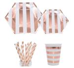 Pink Disposable Party Supplies Striped Assorted Designs Home Decoration