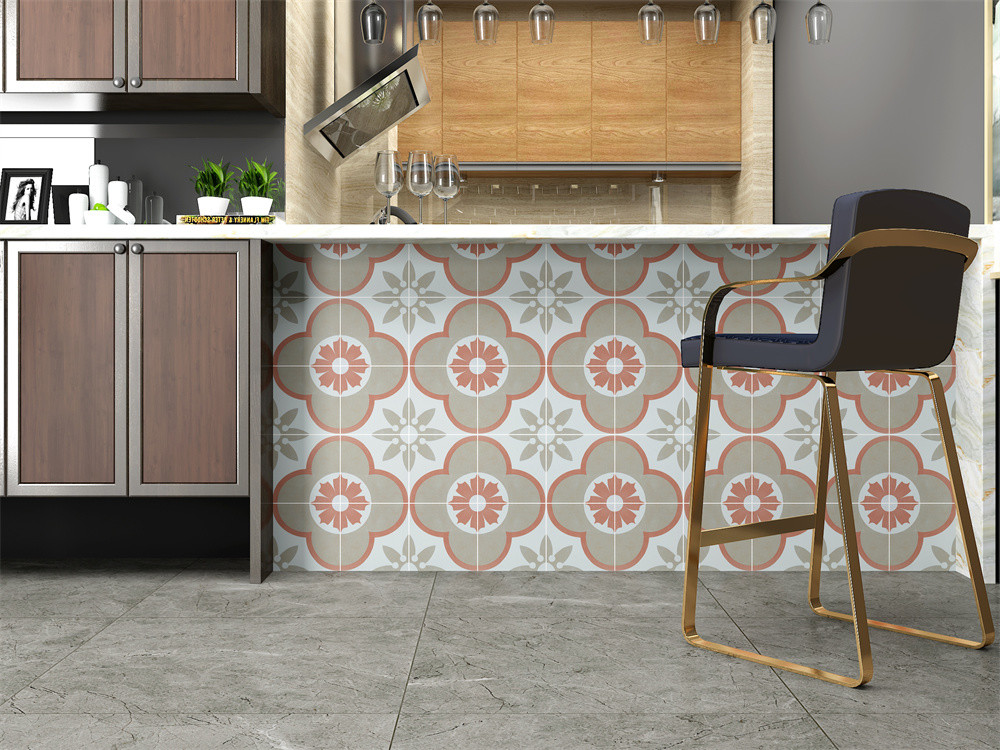 Retro Flower Non-Slip Ceramic Rustic Tiles For Kitchen And 200x200mm Wall Tiles For Dining Room