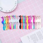 Light Blue Eyelash Applicator Tweezers , Anti Rust Metal Eyelash Applicator