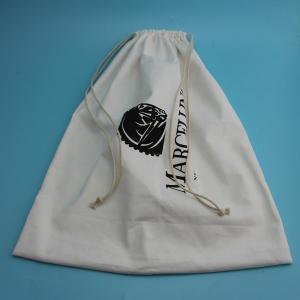 China Soft Large Dust Bag For Dresses , Embossing White Cotton Drawstring Bag wholesale