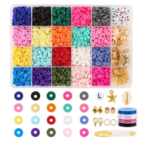 Polymer Clay Beads Flat Round in Round Shape for DIY Jewelry Making Kit Handmade