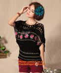 Handmade Crochet Multicolour Three-Dimensional Rose Cutout Knitted Sweater Pull