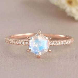 China Rose Gold Hexagon Shaped Wedding Jewelry Moonstone Engagement Ring wholesale