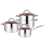 Wholesale 18/8 Stainless Steel Cooking Soup Pot Set Kitchen Ware Double Bottom