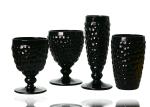 Solid Black Wine Goblet Glasses 350ml Embossed Wine Glasses