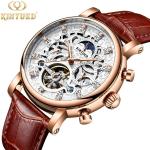 Brand KINYUED watch diamond decoration dial skeleton mens leather automatic