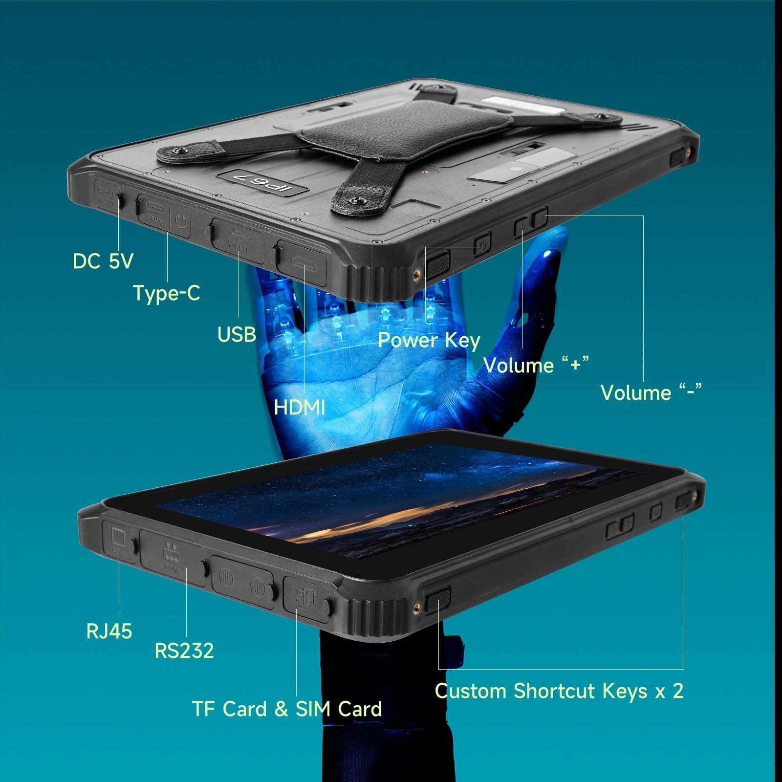 Waterproof IP67 Industrial Tablet PC LTE 4G 10 Inch 10000mAh Battery