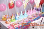 cartoon theme party for kids happy birthday party tableware, Festival Pink