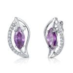 Leaf Shaped Earring Purple diamondearrings AAA+ 925 Sterling Silver Gemstone