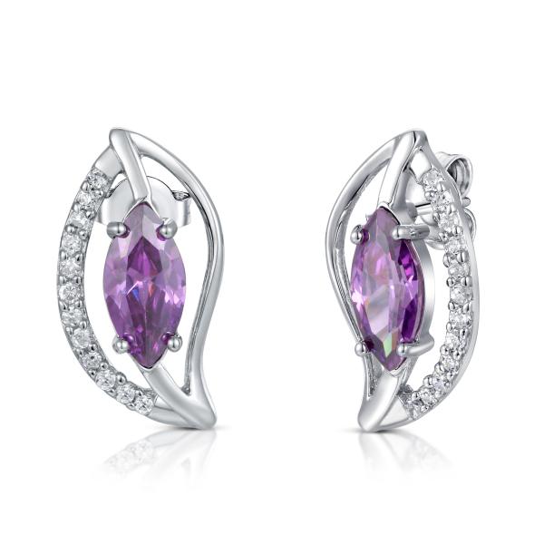 Leaf Shaped Earring Purple diamondearrings AAA+ 925 Sterling Silver Gemstone