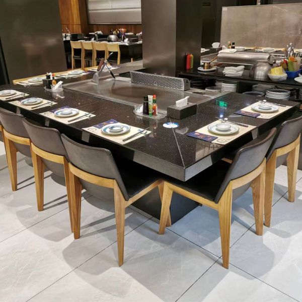 Light Color Rectangle Semi-Circular Oval Teppanyaki Grill Table 6-12 Seat Hibachi Table
