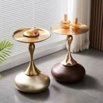Golden Stainless Steel Hotel Furniture Table With Lovely Round Base Rock Plate