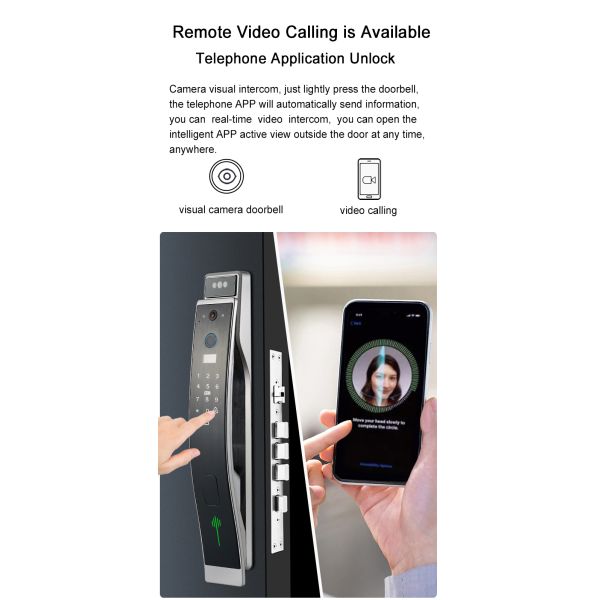 Grey Face Recognition Smart Door Lock Video Intercom Door Lock Aluminum Alloy