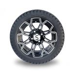 Machined Gloss Black Golf Cart Wheel And Tire Combo 215/35-12 Low Profile DOT