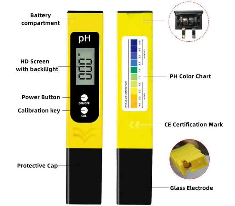 Power Supply 2*1.5V LR Button Battery PH Meter High Precision Water Tester for Lab
