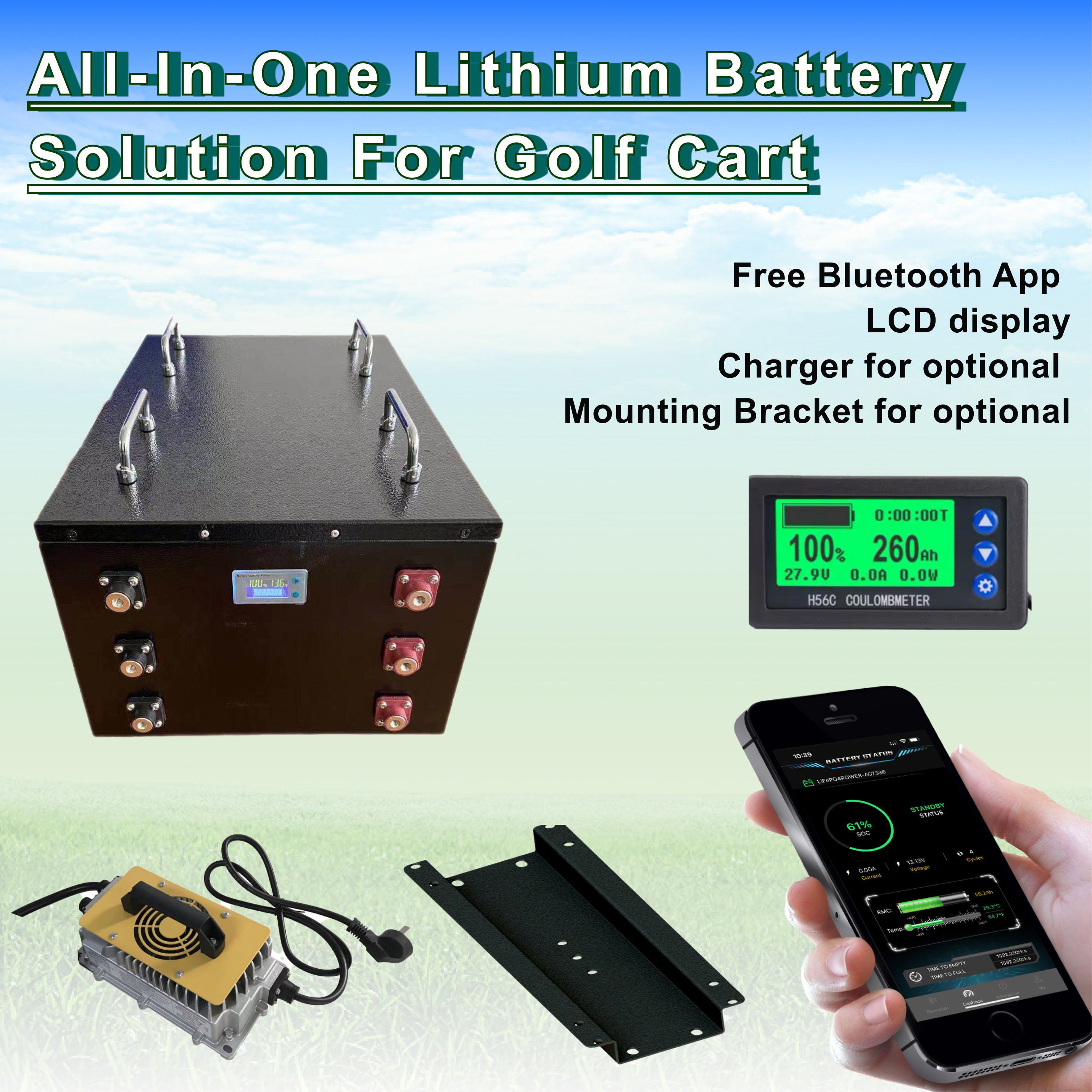 Lithium Golf Cart Deep Cycle Batteries 36V 60Ah 100A LFP LiFePO4 Battery Pack