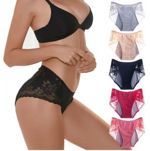 China Custom Physiological Panty Breathable Menstrual Leakproof Lace Panties Cotton Sexy Lace Period Underwear on sale