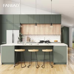 China Green Melamine Laminated Finish Handleless Kitchen Cabinet For Builder wholesale
