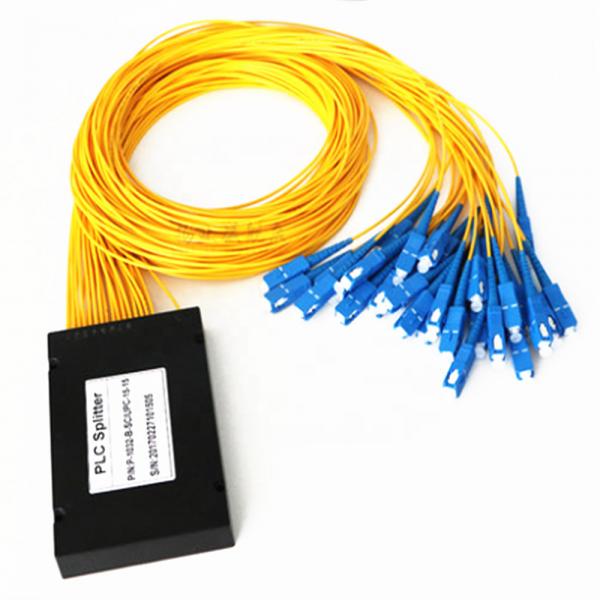 Quality PLC 1×32 Fiber Optic Splitter ABS material SC connector 3.0mm diameter G657A1 fiber yellow cable for sale