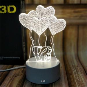 China Lovely Heart Designs Acrylic 3D LED Night Light for Gift rechargeable and remote control for many colors wholesale