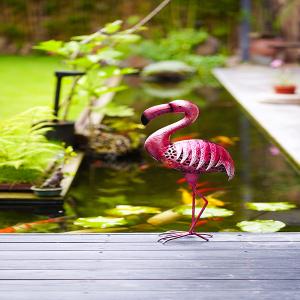 China Classical Metal Bird Lawn Ornaments Standing Flamingo Metal Garden Ornament on sale