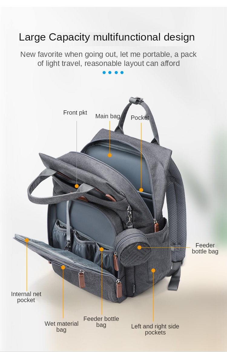 17L Polyester Cotton Foldable Diaper Bag Backpack 40*30*13CM