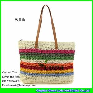 China LUDA cute crocheting striped paper straw beach bag for girls wholesale