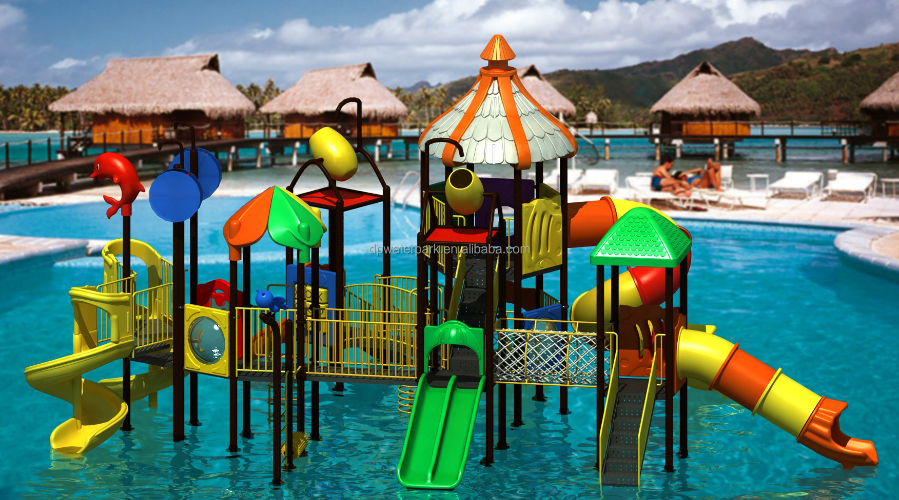 China Children Park Playground Equipment Kindergarten Aqua Park Water Games Pool Outdoor Playground Plastic Slide