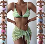 UPF 50++ Ladies Swimsuit Skirt 3 Piece Swim Set Slim Green M L XL Polyamide