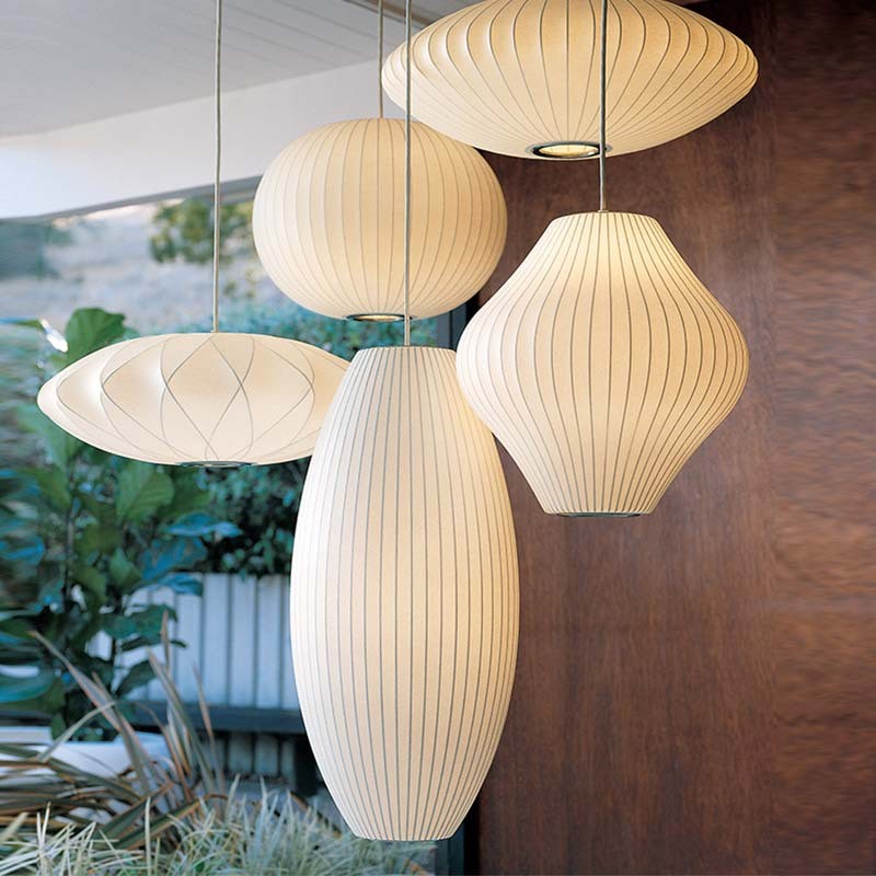 Japanese Minimalist Style Flying Saucer Design Silk Material Lantern White Chandeliers Modern Pendant Light