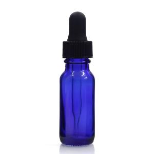 China Massage Oil 15ml Glass Boston Round Bottles With Dropper Cap Blue Color wholesale