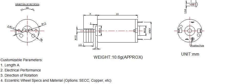 Mini DC Vibration Motor 1.5v - 6v 12mm Diameter With Different Type Vibrator
