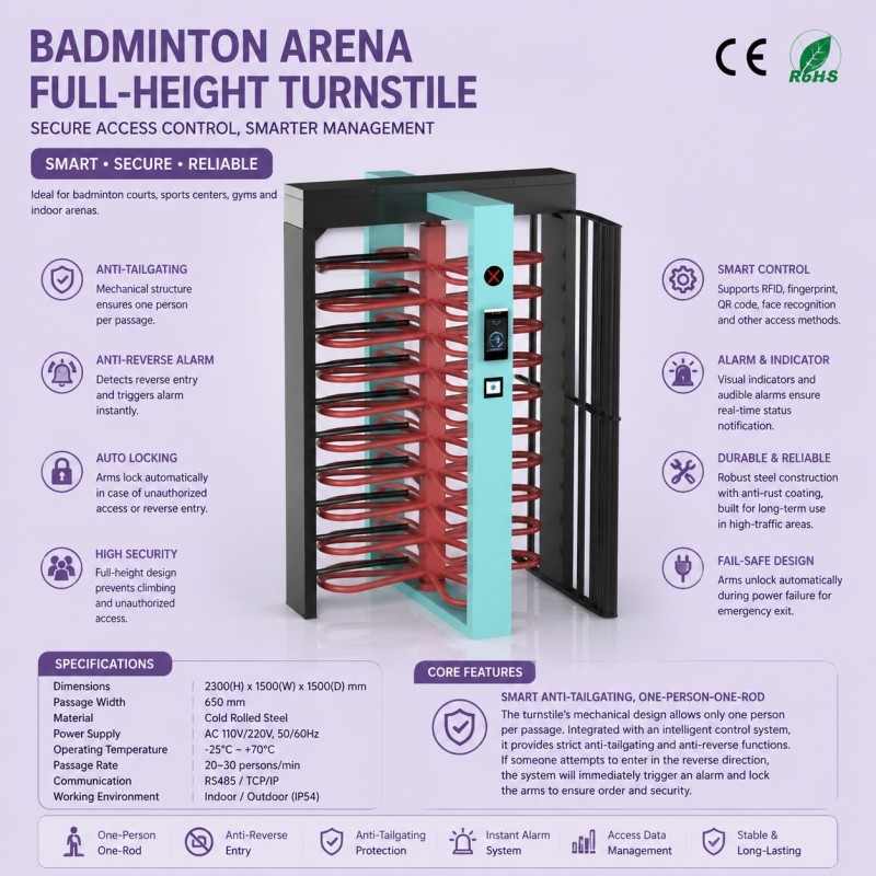 Full Height Turnstile With Automatic Reset And Anti Tailgating Function