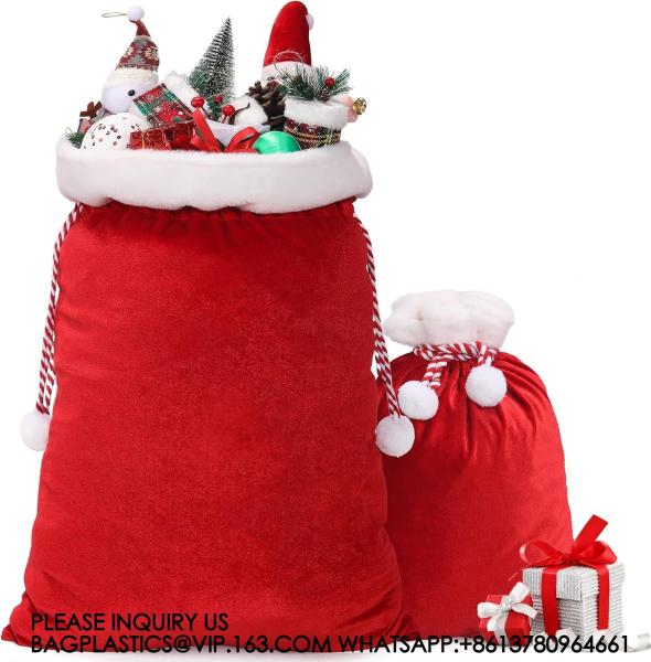 Velvet Bags With Drawstring Large Plush Santa Sack Christmas Gift Bags In 2 Size