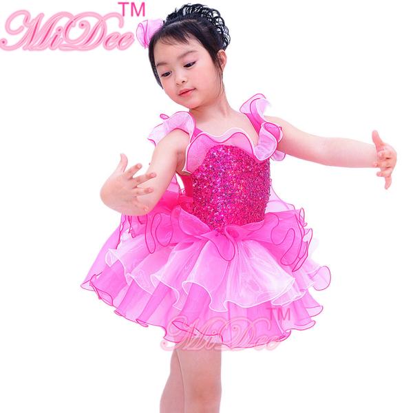 White And Cerise Two Tones Ruffle Tiers Skirt Leotard Under Back Waist Big Bow