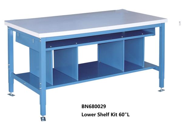 Multi Purpose Industrial Work Benches Lower Shelf Kit For Divider Space 60 Inch