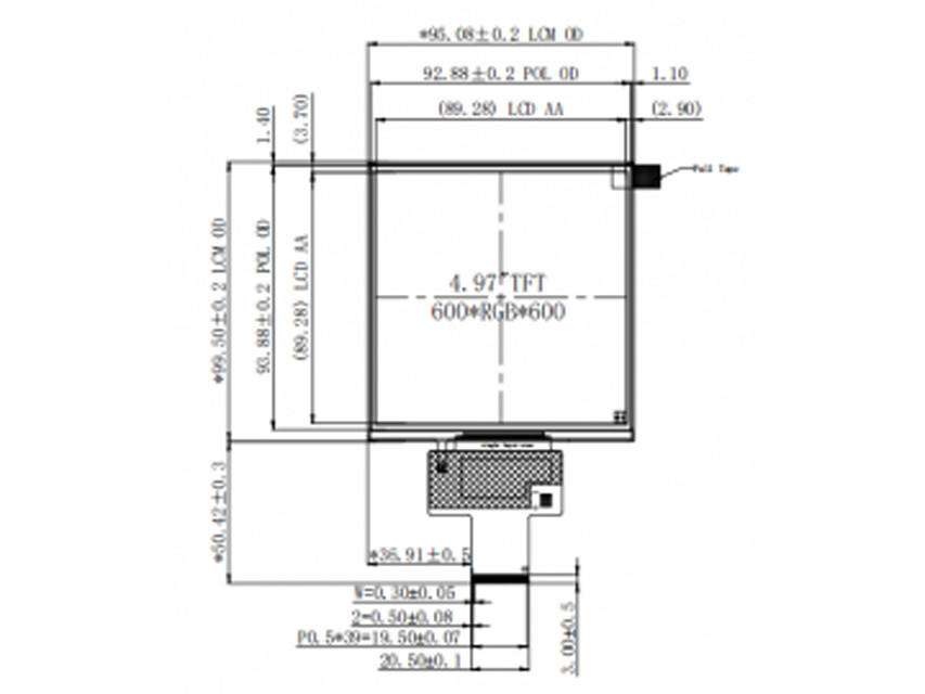 5 Inch Square Tft Display Module 600X600 DOTS 40 PINS MIPI Interface 1000 Nits