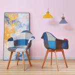 Wooden Leg Color Patchwork Dining Chair With Velvet Cover Soft And Comfortable