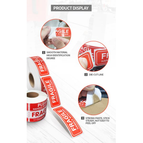 Custom Fragile Warning Labels Pre Printing Waterproof Self Adhesive Box Packaging