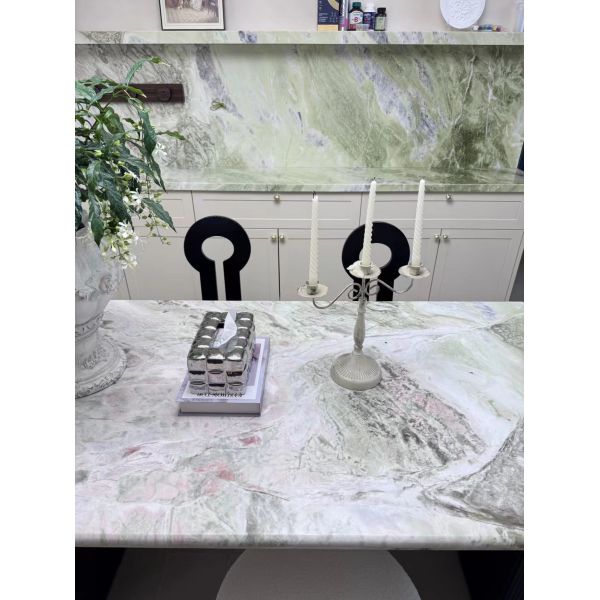 Luxury Green Marble Dining Table - Emerald Ripple & Silver Cloud Art Table
