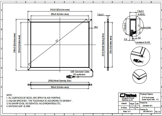 Multi Touch 15inch Infrared Touch Screen For Kiosk High Sensitivity