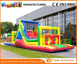 China Giant Colorful Inflatable Kids Obstacle Course 0.55 MM PVC Tarpaulin With Air Blower wholesale