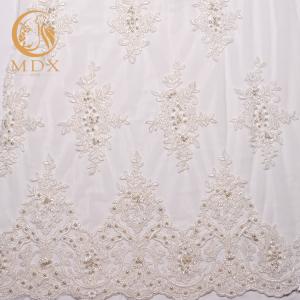 China MDX Bridal White French Lace Fabric Beaded Embroidered 140cm Width wholesale