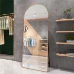 Aluminium Color Golden Arch Shape Bathroom Wall Mount Mirror with Brushed Metal